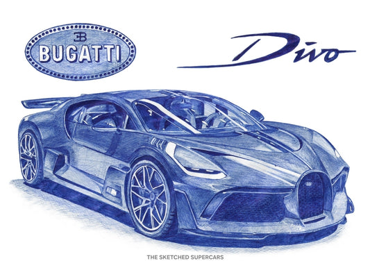 Bugatti Divo Pen Sketch Print